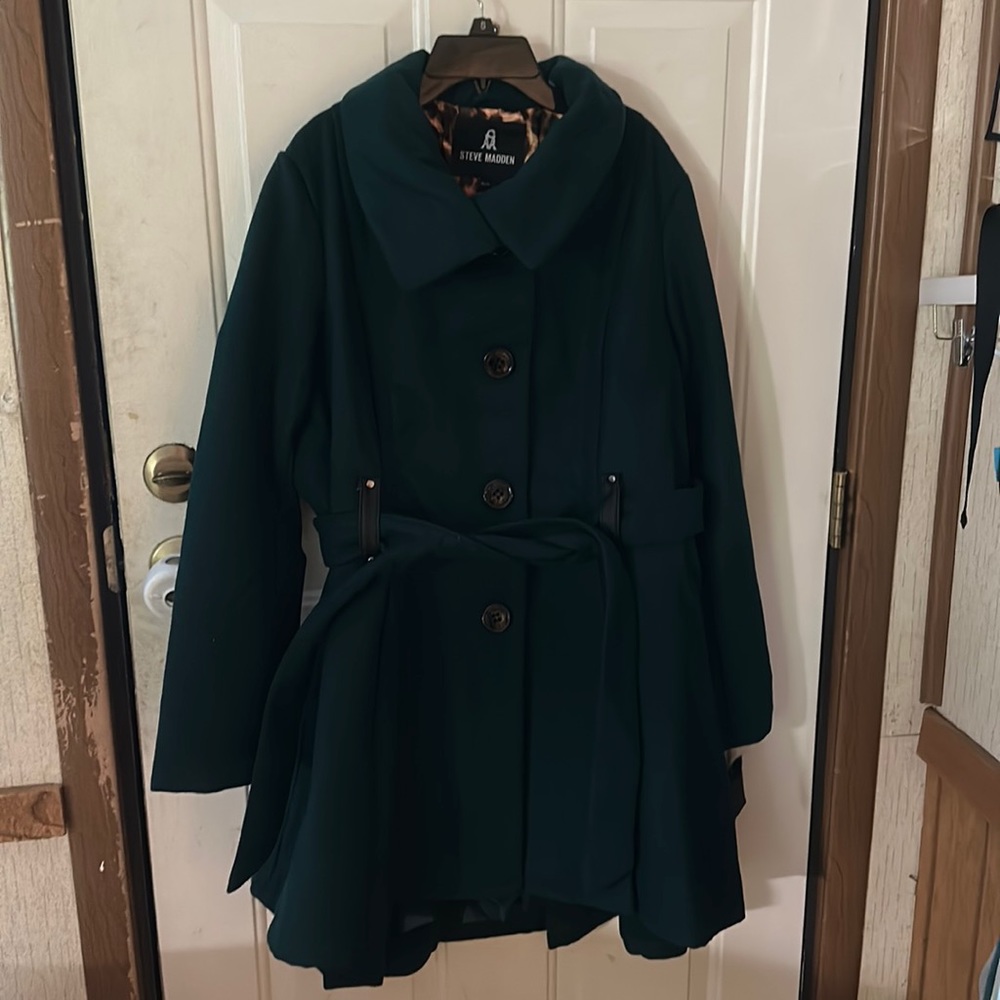 Steve Madden Dark Green Belted Pea Coat